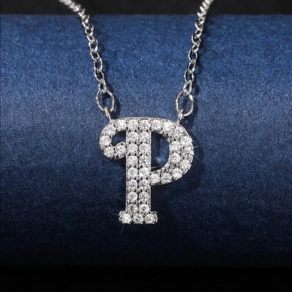 New 925 Silver Initial Letter Diamond Necklaces - Picture 13 of 16